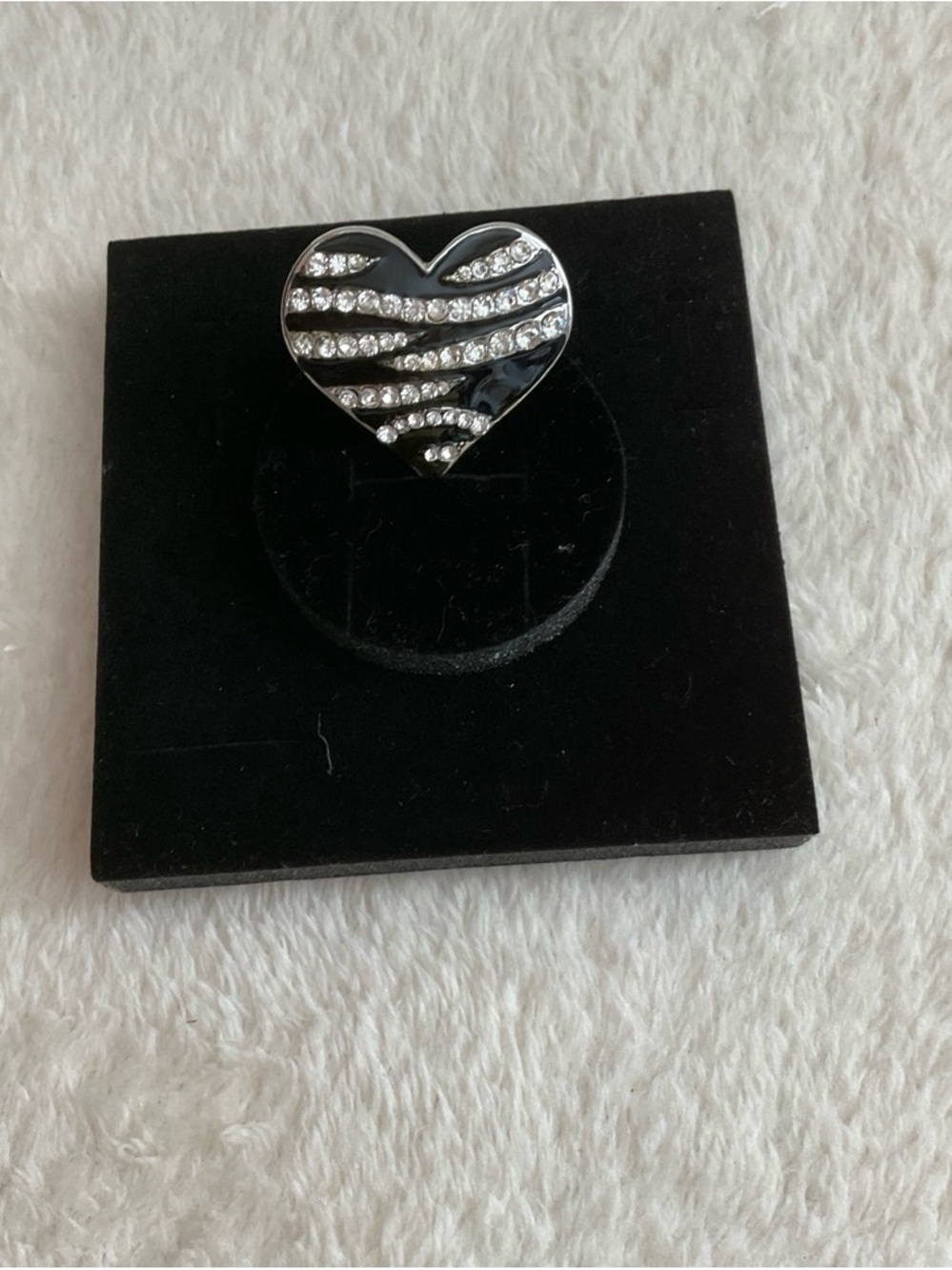 Black Heart Ring with Crystal Zebra Stripes